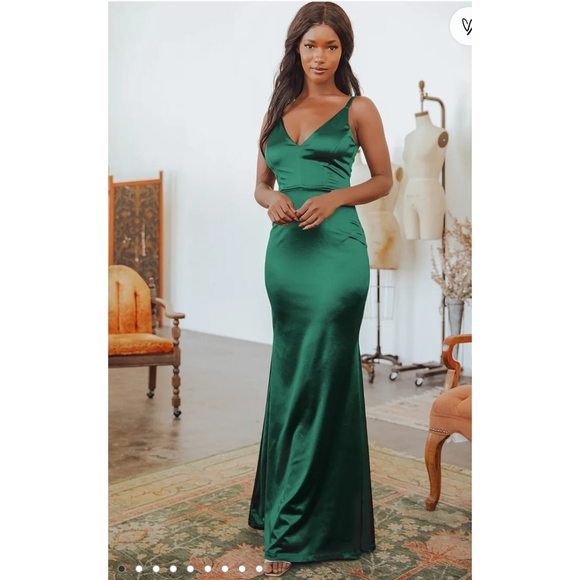 Lulus Melora Emerald Green Satin Sleeveless Maxi Dress - Picture 2 of 6